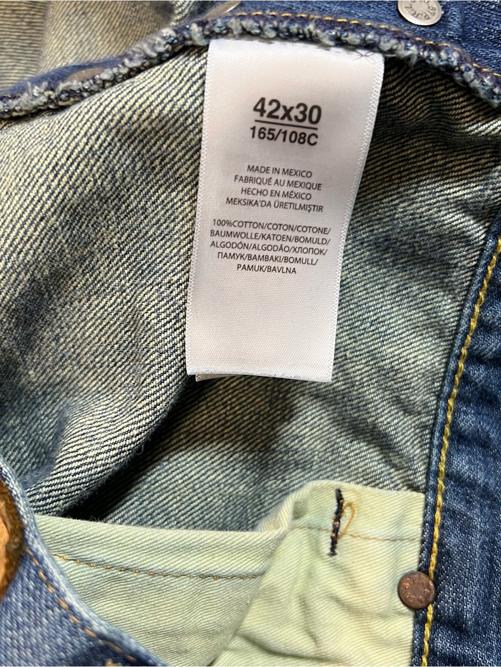 Polo Ralph Lauren Men’s Jeans 42x30 Blue Distressed Slim Fit Denim Pants - Picture 3 of 5